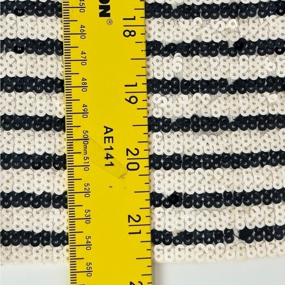 J. Crew Black Ivory Sequined Striped Short Sleeve Top XS - Picture 6 of 7